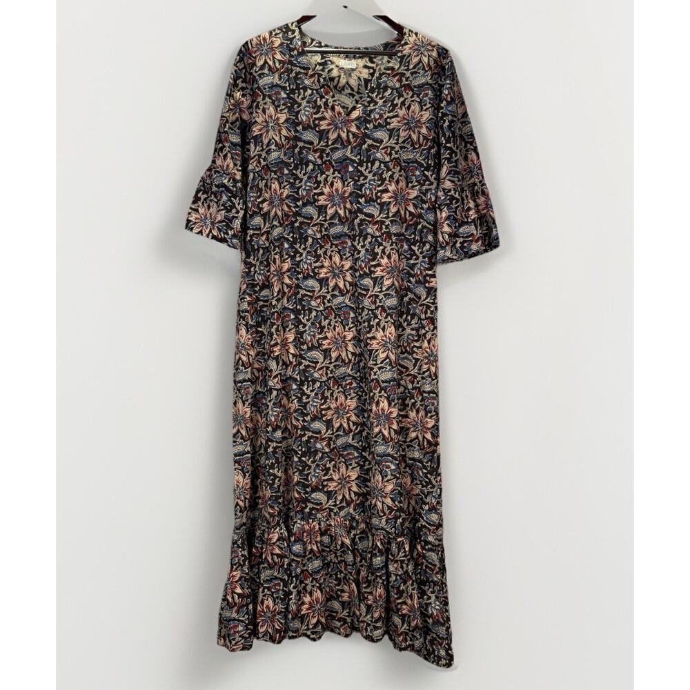 Livro Classic Floral Maxi Dress Hand Block Printed Women's Size Medium Cottage